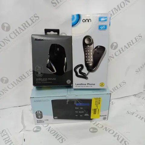 APPROXIMATELY 20 ASSORTED ITEMS TO INCLUDE DAB RADIO, WIRELESS MOUSE, LANDLINE PHONE ETC.