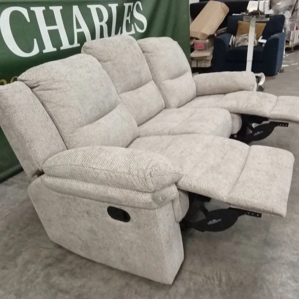 ALBION CHUNKY WEAVE 3 SEATER HIGH BACK MANUAL RECLINER SOFA - NATURAL RRP £679