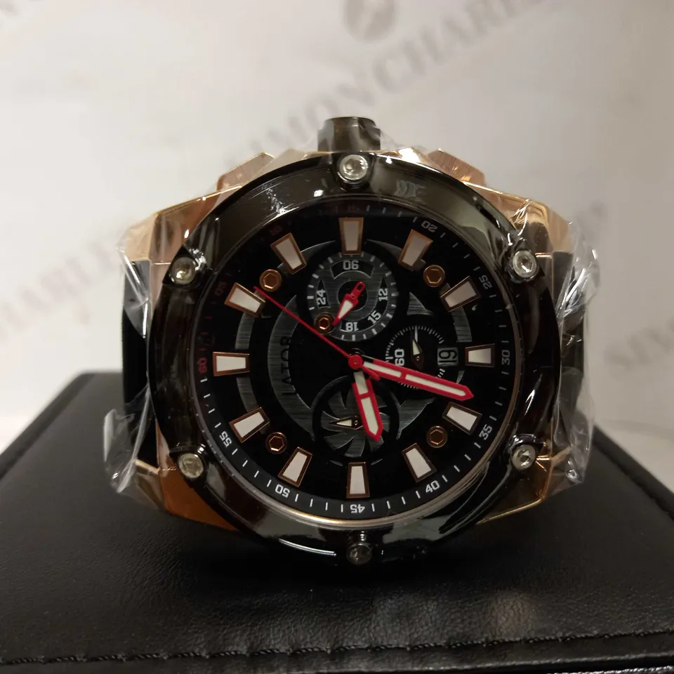 LATOR CALIBRE BLACK DIAL LEATHER STRAP WRISTWATCH RRP £635