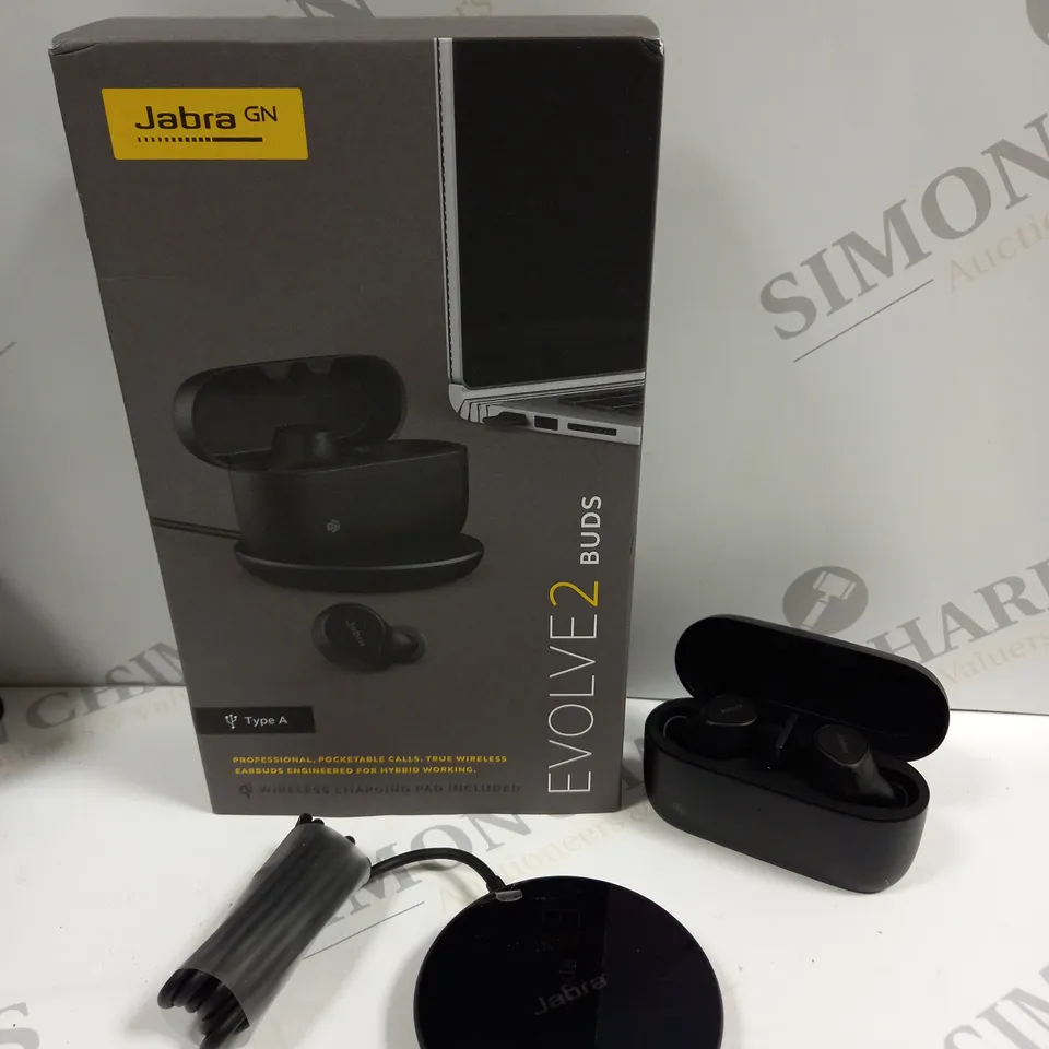 BOXED JABRA EVOLVE 2 WIRELESS EARPHONES & CHARGING PAD 