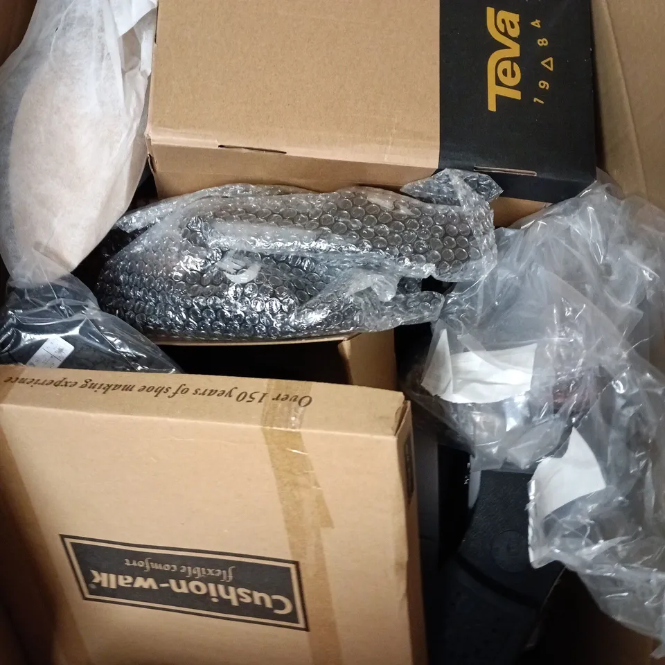 BOX OF APPROXIMATELY 12 PAIRS OF ASSORTED SHOES IN VARIOUS COLOUR, STYLES AND SIZES