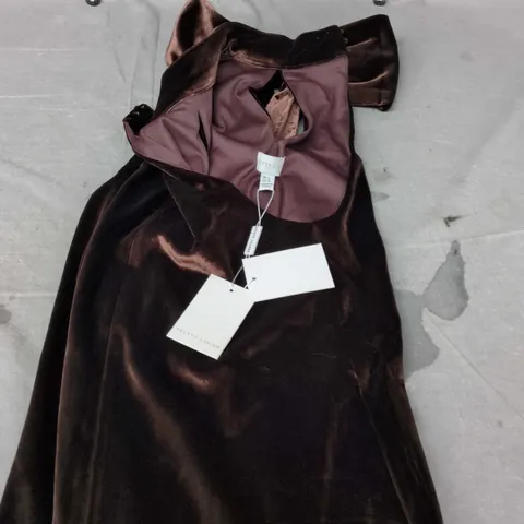 PRETTY LAVISH BELLA BOW VELVET MINI DRESS – BROWN, UK 8