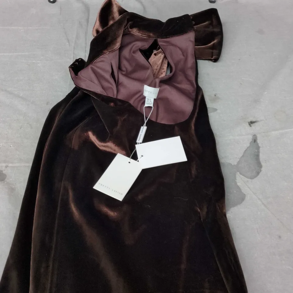 PRETTY LAVISH BELLA BOW VELVET MINI DRESS – BROWN, UK 8