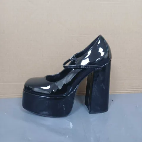 KOI BLACK PATENT PLATFORM MARY JANE HEELS WITH ANKLE STRAP