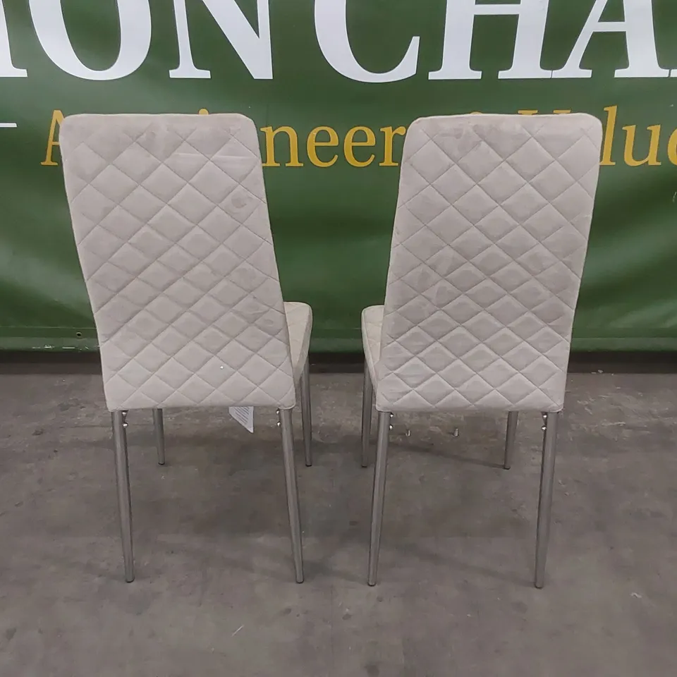 SET OF 2 MINK VELVET DIAMOND PATTERN DINING CHAIR WITH CHROME LEGS 