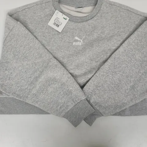PUMA LONG SLEEVE BOXY CREW SWEATER IN GREY SIZE SMALL