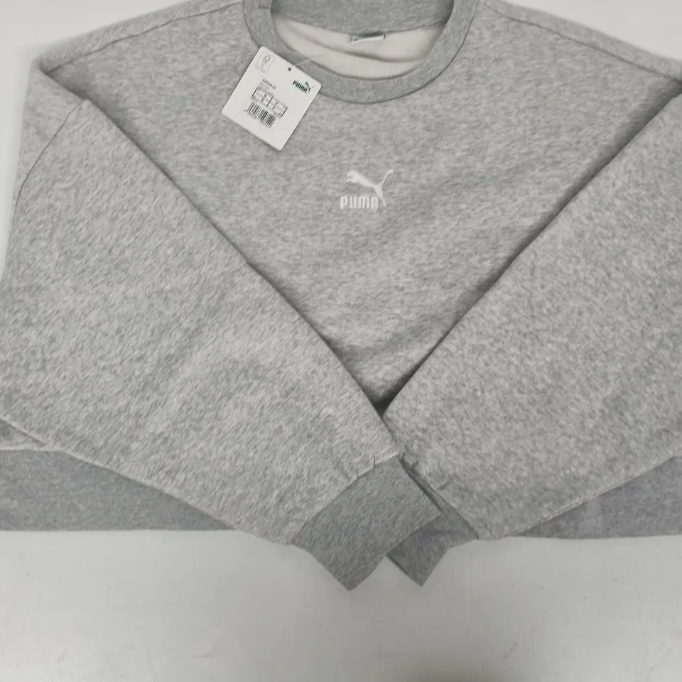 PUMA LONG SLEEVE BOXY CREW SWEATER IN GREY SIZE SMALL