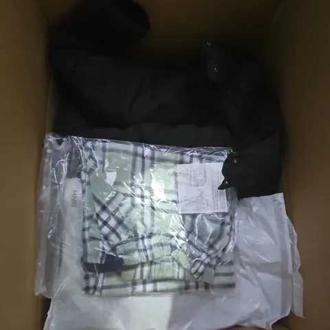 LARGE BOX OF APPROXIMATELY 25 ASSORTED CLOTHING ITEMS IN VARIOUS COLOURS, STYLES AND SIZES - COLLECTION ONLY