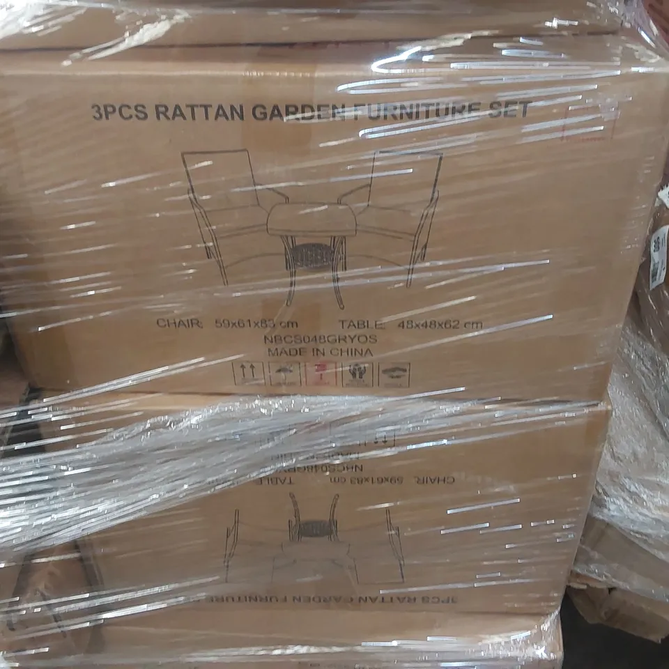 PALLET OF ASSORTED ITEMS INCLUDING: RATTAN FURNITURE SETS, CHAIRS ECT
