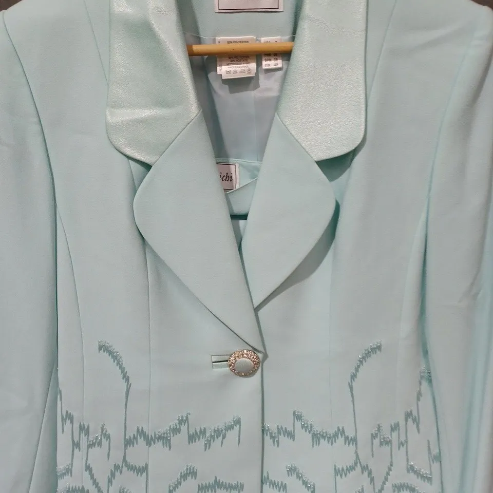 CARLO RICHI 2 PIECE SEQUIN DETAIL JACKET & SKIRT IN BLUE/GREEN - UK 10