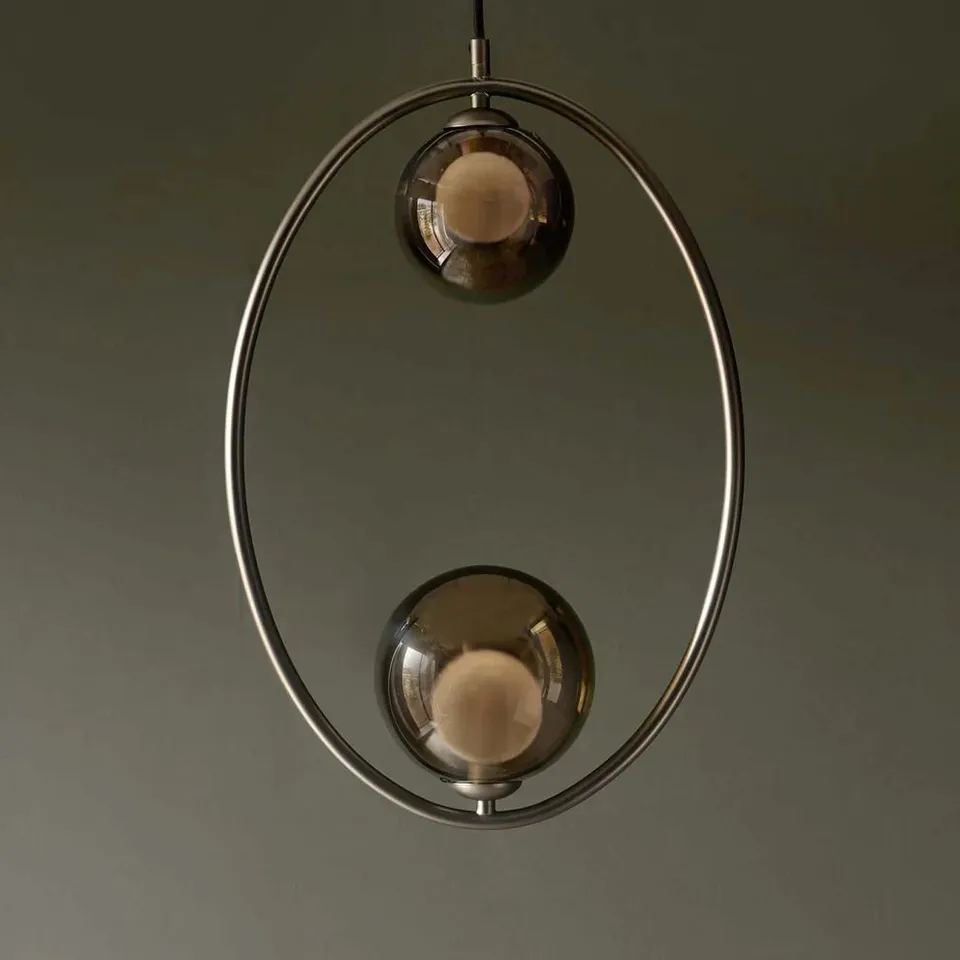 BOXED DANETTI RILEY MOCHA GLASS 2 LIGHT ADJUSTABLE PENDANT
