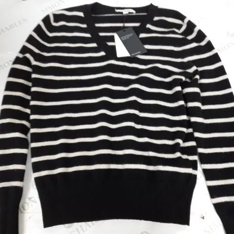 AUTOGRAPH V-NECK STRIPED SWEATER IN BLACK AND WHITE - SMALL