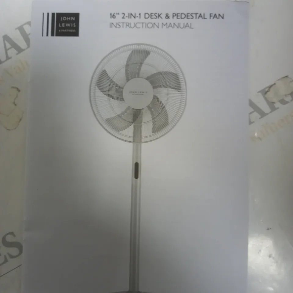 BOXED JOHN LEWIS 16 INCH 2-IN-1 DESK AND PEDESTAL FAN 