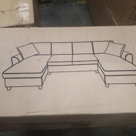 BOXED 4 SEATER CHENILLE SOFA - GREY (3 BOXES)