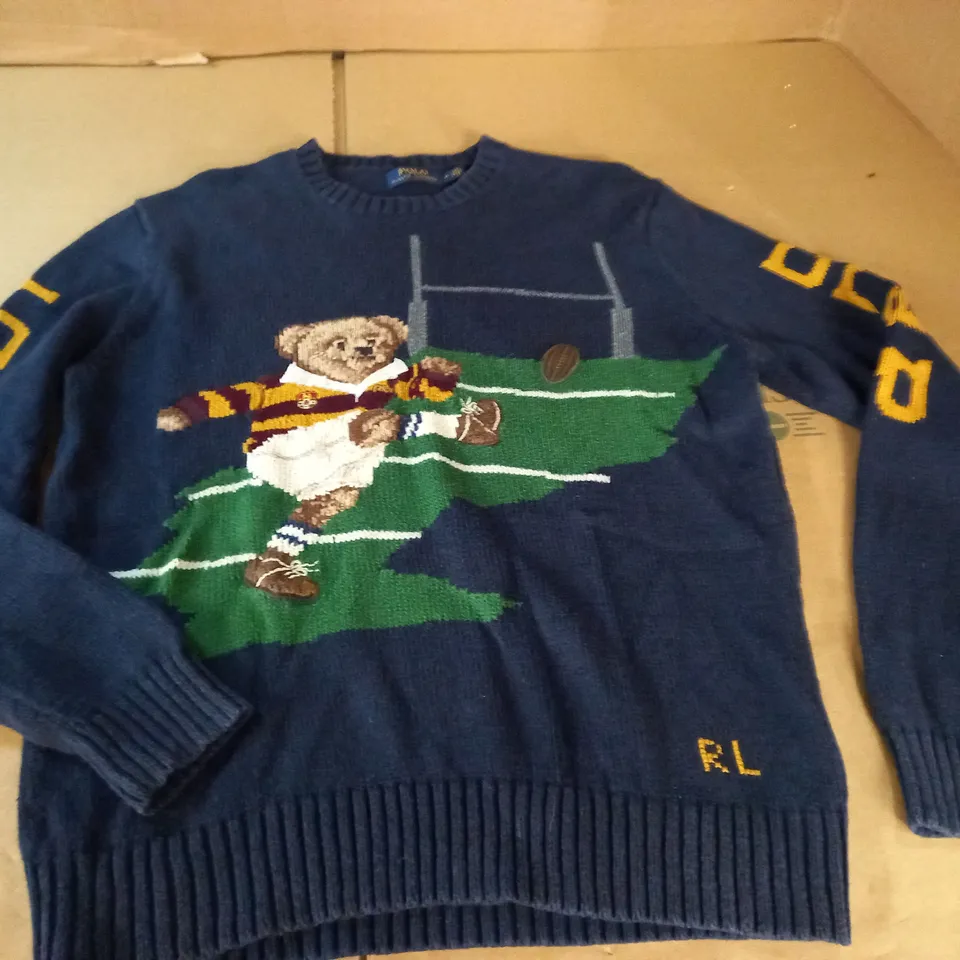 POLO RALPH LAUREN NAVY CREW JUMPER - M