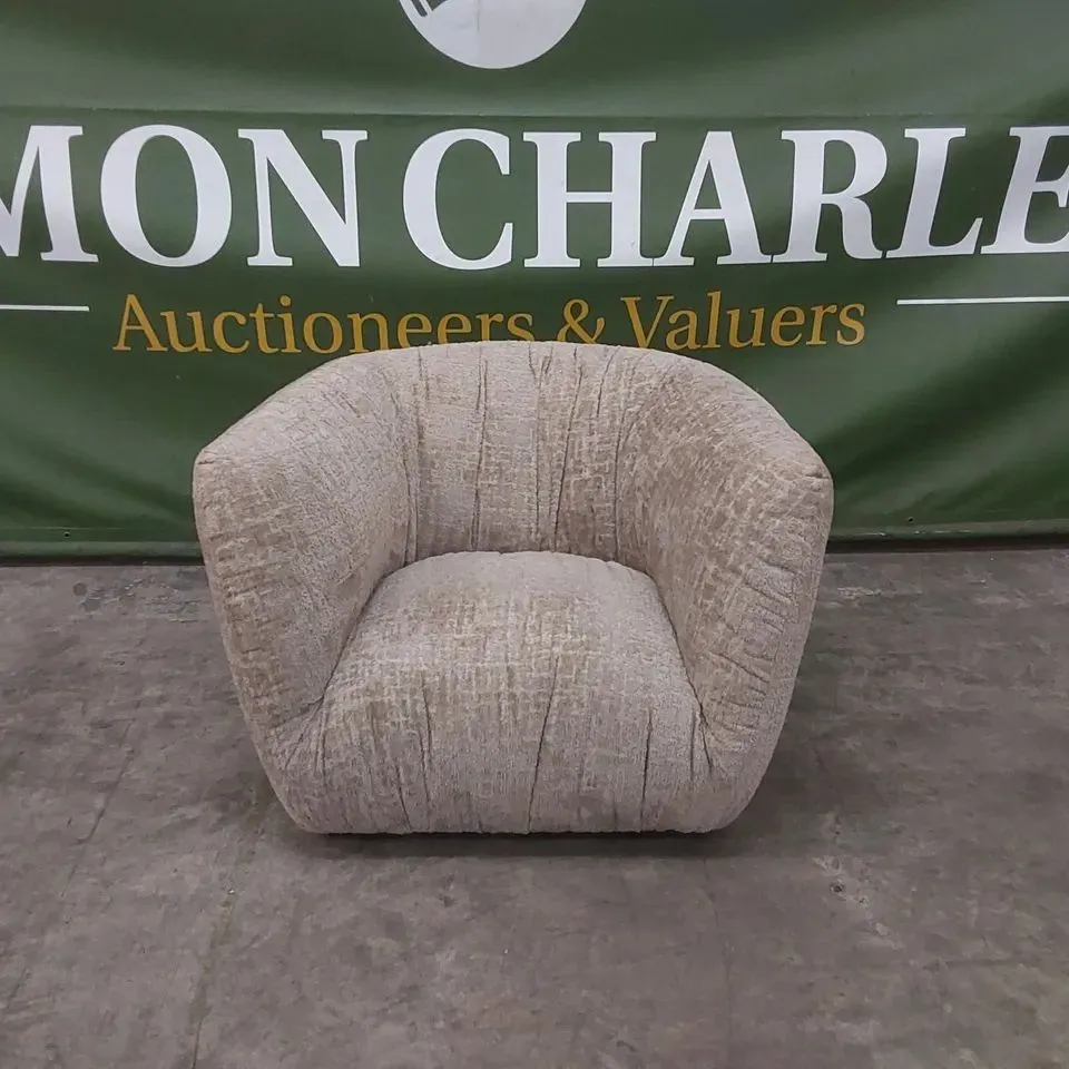 BRAND NEW BOXED ROCHE OBLIA SWIVEL CHAIR IN OMBRA FABRIC - BEIGE 
