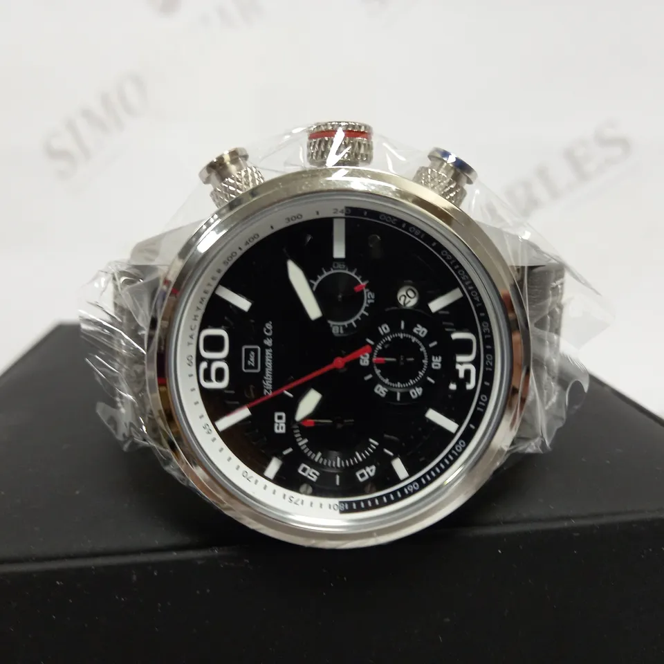 ZIHLMANN & CO SPORTS CHRONOGRAPH STYLE LEATHER STRAP WATCH RRP £560