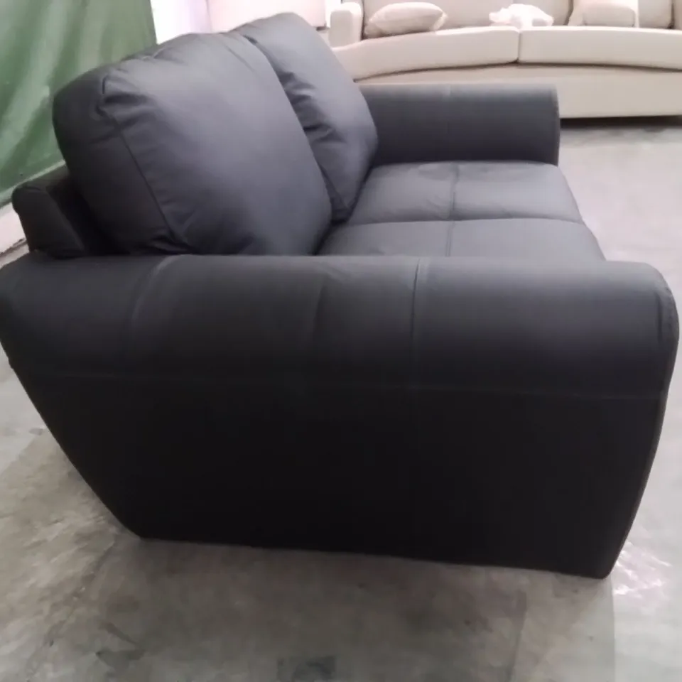 QUALITY DESIGNER BLACK FAUX LEATHER 2 SEATER SOFA