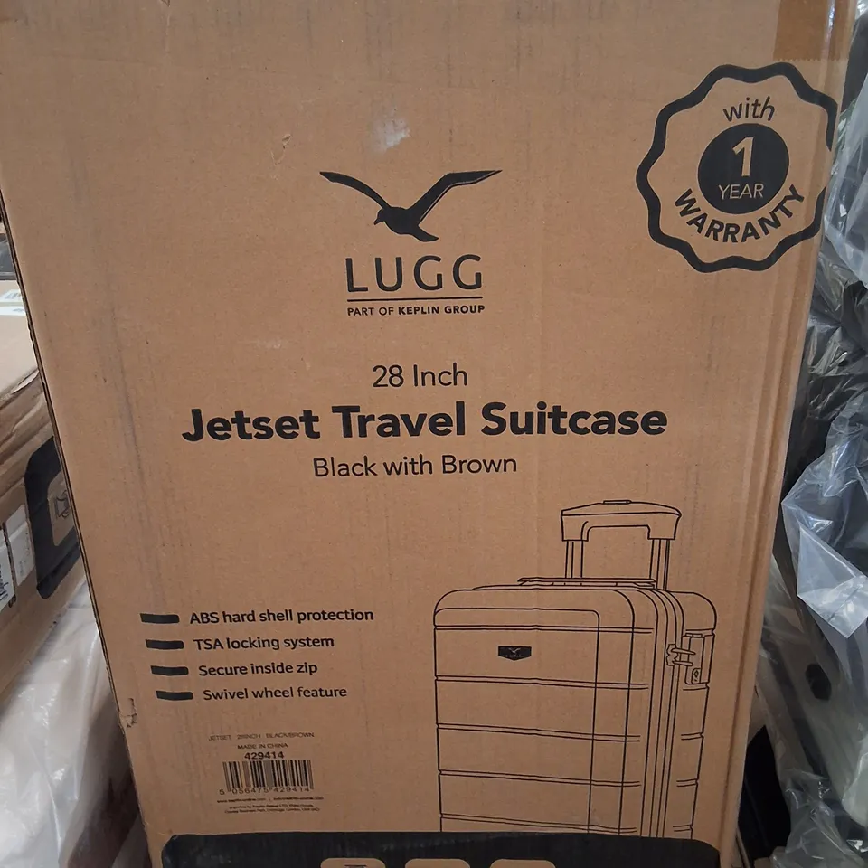 BOXED LUGG 28" JETSET TRAVEL SUITCASE - BLACK WITH BROWN 
