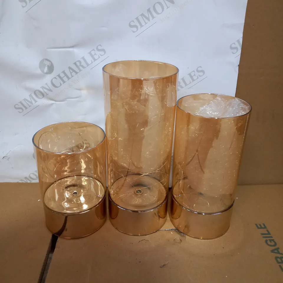 BUNDLEBERRY BY AMANDA HOLDEN SET OF WIRE LIGHT GLASS CYLINDER LANTERNS