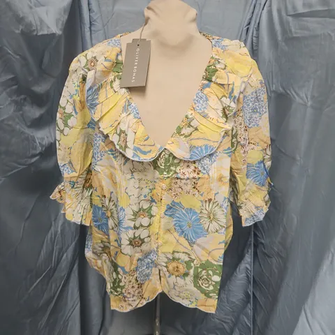 OLIVER BONAS FLORAL PRINT FRILL BLOUSE - 14
