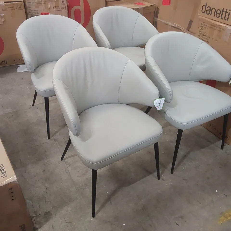 SET OF 4x DANETTI LANDON LIGHT GREY LEATHER DINING CHAIRS