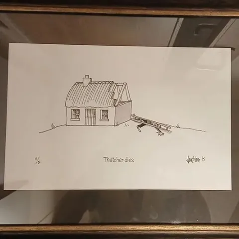 THATCHER DIES - SATIRICAL FRAMED PRINT NUMBERED #10/50
