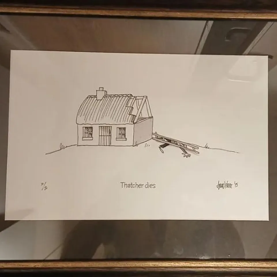 THATCHER DIES - SATIRICAL FRAMED PRINT NUMBERED #10/50