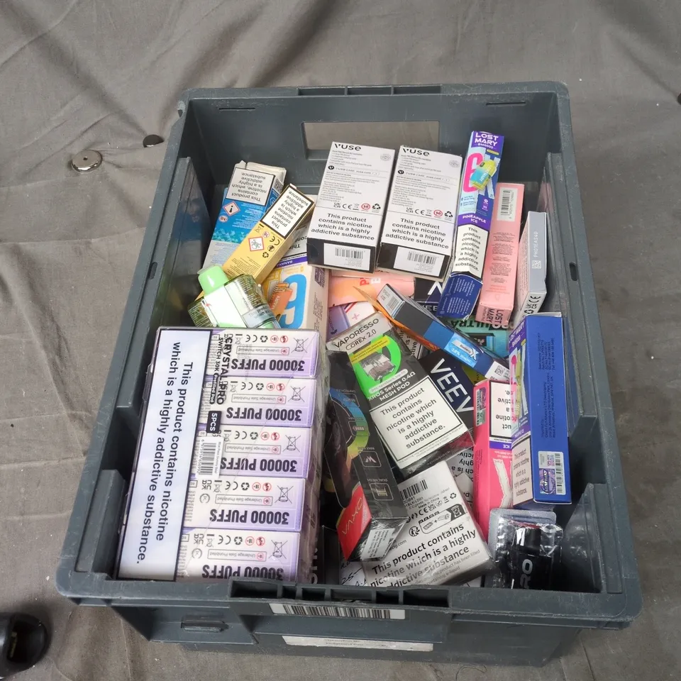 TOTE OF APPROXIMATELY 25 ASSORTED ELECTRONIC CIGARETTE ITEMS TO INCLUDE:  ELFBAR ELFA PRO PREFILLED PODS 
