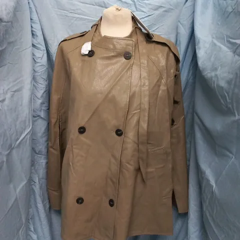 ZARA LEATHER EFFECT PONCHO IN OLIVE - UK L