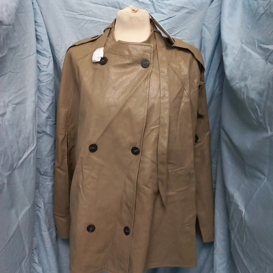 ZARA LEATHER EFFECT PONCHO IN OLIVE - UK L