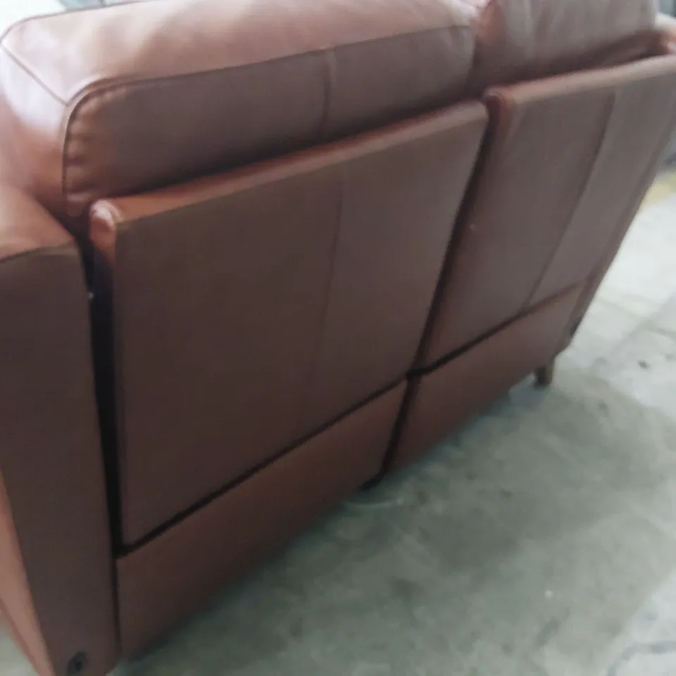 DESIGNER POWER RECLINING TWO SEATER SOFA CHESTNUT LEATHER 