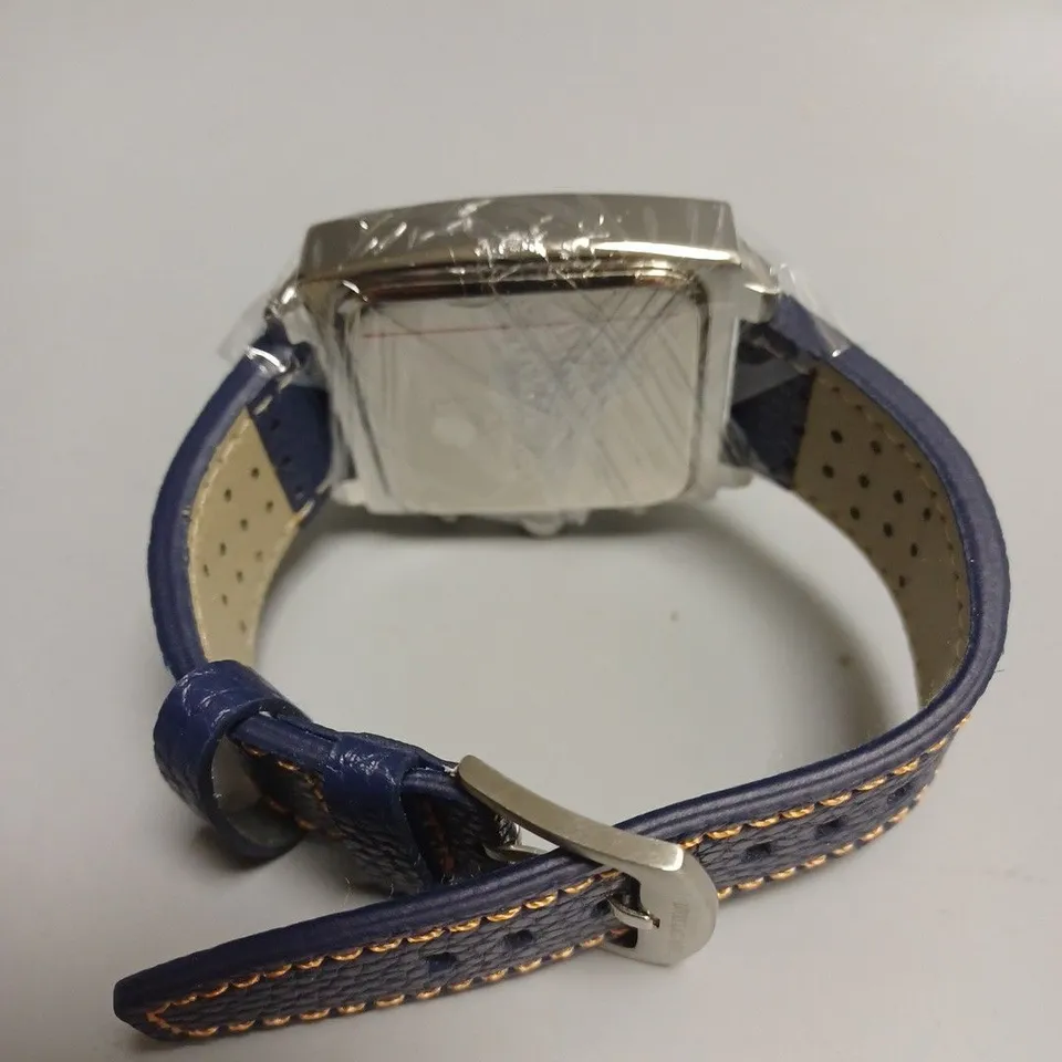 MENS LOUIS LACOMBE WATCH – SQUARE DIAL WITH WHITE SUB DIALS – LEATHER STRAP – 3ATM