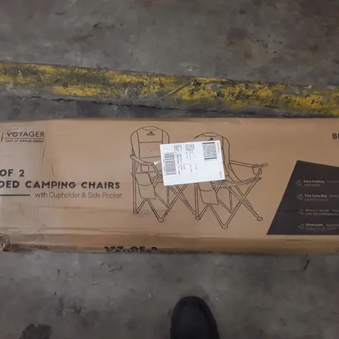 BOXED VOYAGER SET OF 2 PADDED CAMPING CHAIRS - BLUE AND GREY 