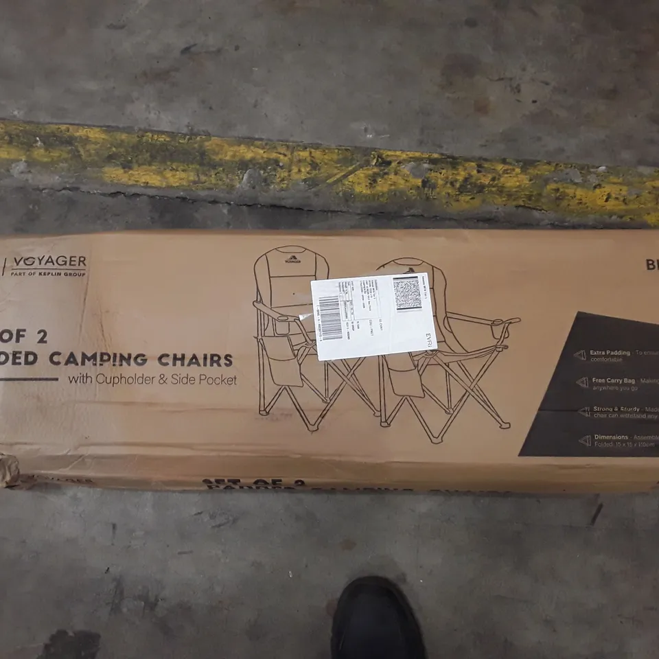BOXED VOYAGER SET OF 2 PADDED CAMPING CHAIRS - BLUE AND GREY 