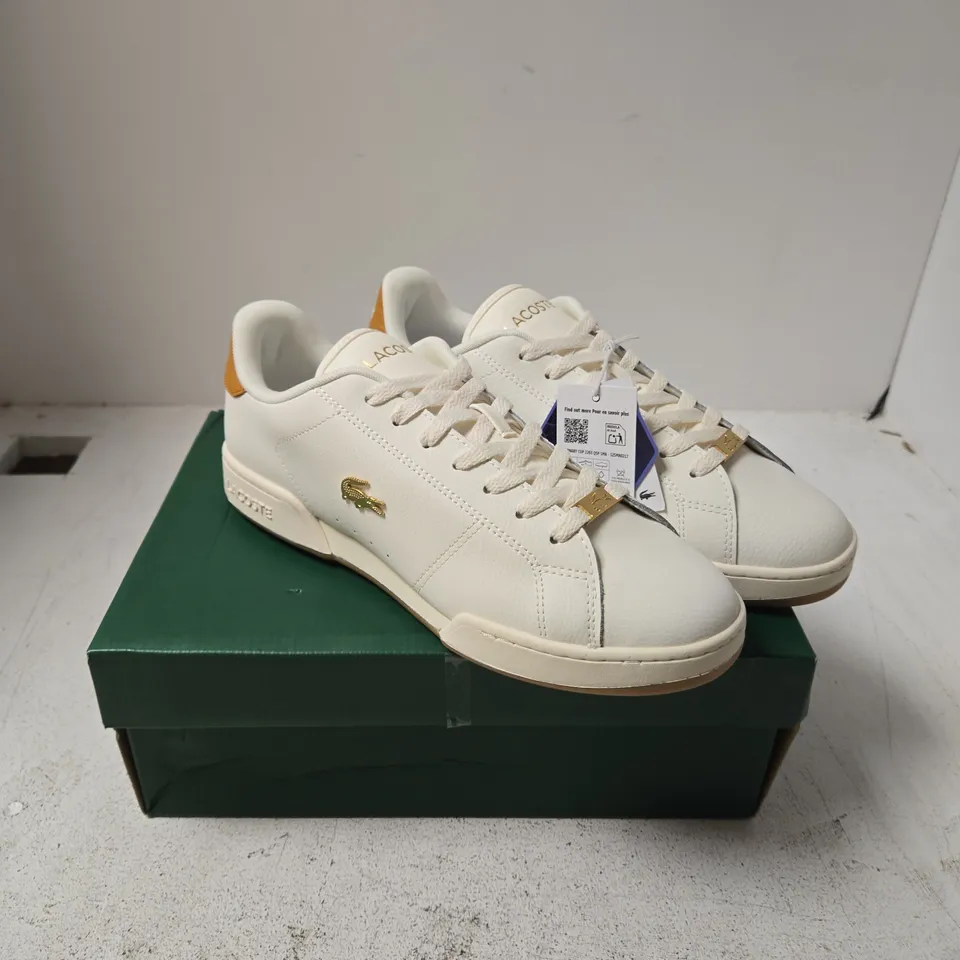 LACOSTE CARNABY CUP TRAINERS – OFF WHITE LEATHER, UK 8 