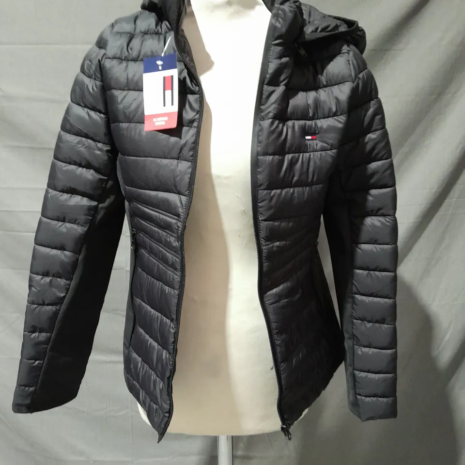 TOMMY HILFIGER HOODED COAT IN BLACK SIZE SMALL