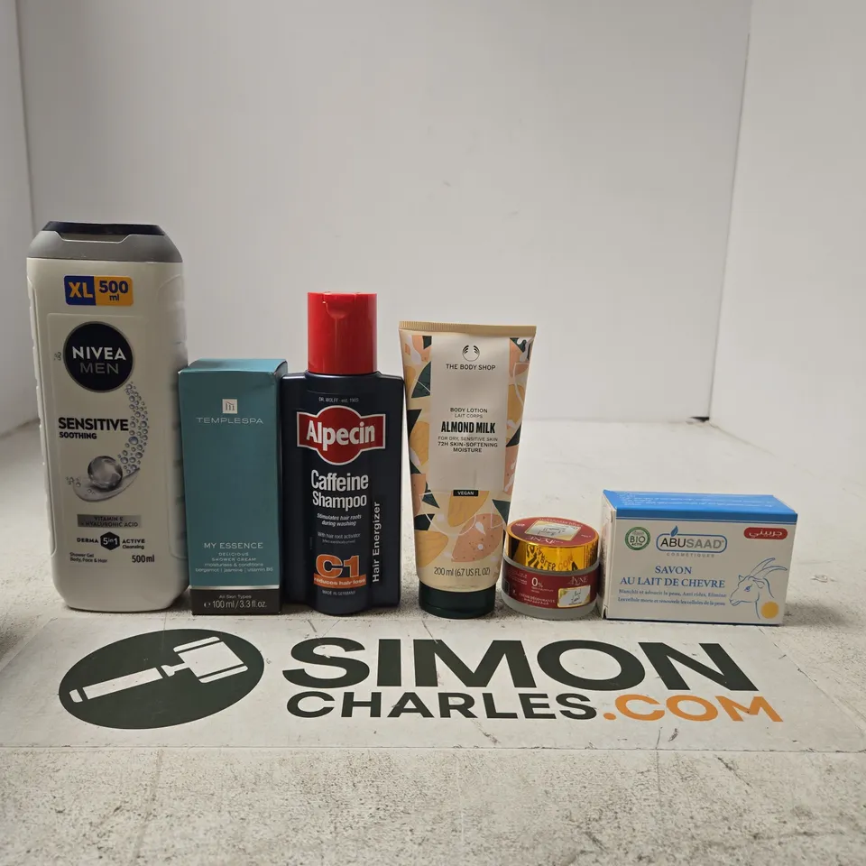 APPROXIMATELY 15 ASSORTED BEAUTY PRODUCTS INCL;DU9ING NIVEA SHOWER GEL, TEMPLESPA SHOWER CREAM AND ALPECIN CAFFEINE SHAMPOO
