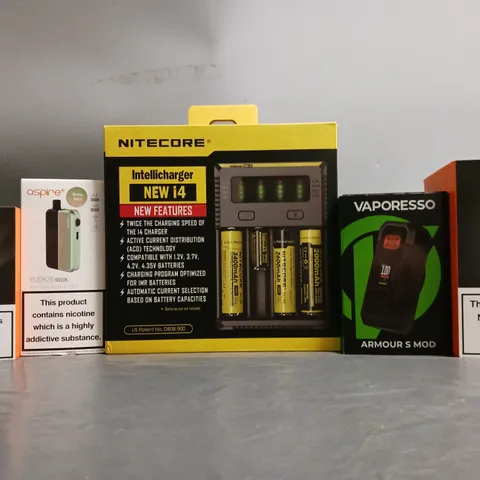 BOX OF APPROXIMATELY 18 ASSORTED E-CIGARETTES TO INCLUDE - GEEKVAPE , NITECORE , VAPORESSO