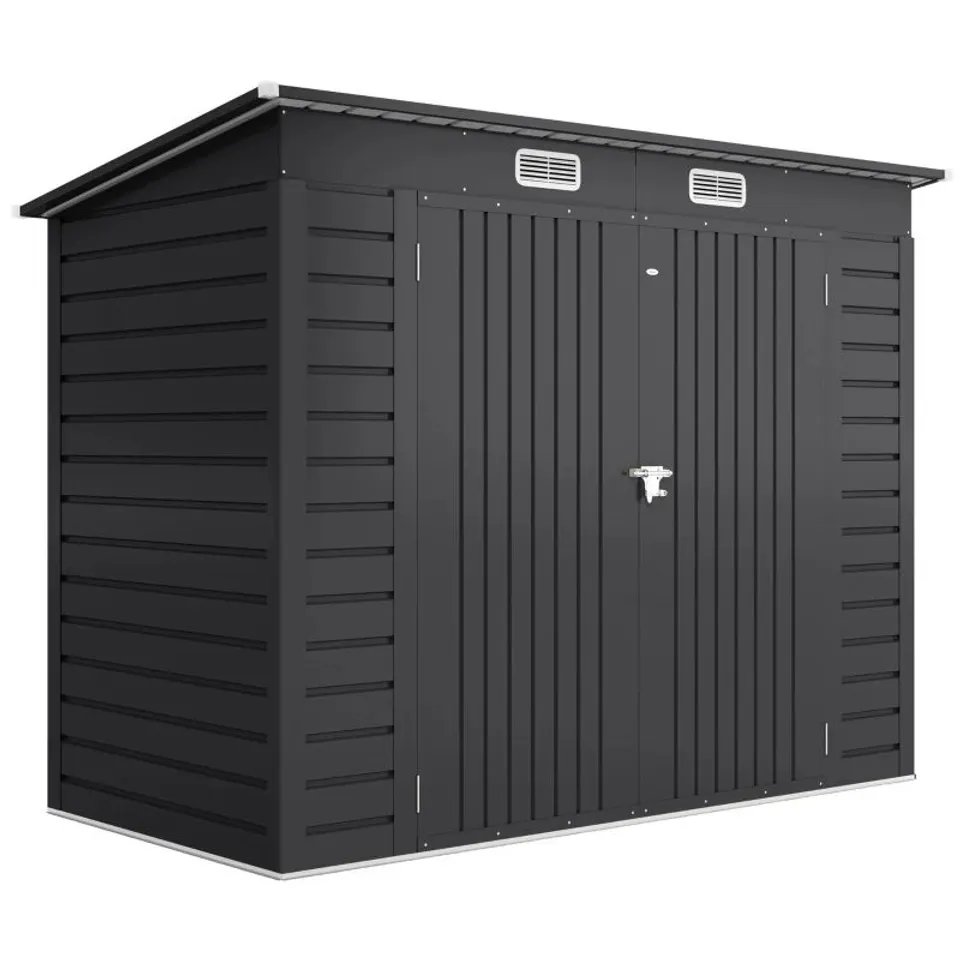 BOXED LIVING AND HOME 2 DOOR OUTDOOR GALVANISED STEEL STORAGE SHED ANTHRACITE (2 BOXES)
