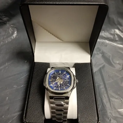 MENS VONLANTHEN AUTOMATIC WATCH – BLUE SKELETON DIAL – STAINLESS STEEL STRAP