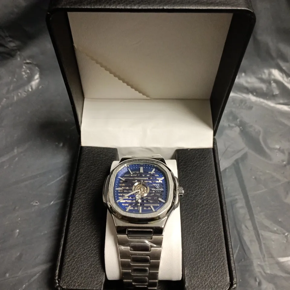 MENS VONLANTHEN AUTOMATIC WATCH – BLUE SKELETON DIAL – STAINLESS STEEL STRAP