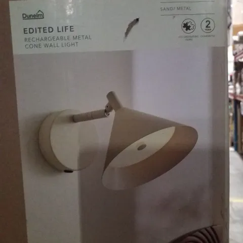 BOXED DUNELM EDITED LIFE RECHARGEABLE METAL CONE WALL LIGHT