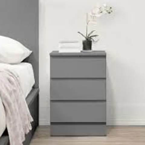 BOXED OSLO 3 DRAWER GREY BEDSIDE TABLE (1 BOX)