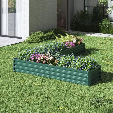 BOXED BREEINS GARDEN L-SHAPED GALVANIZED GARDEN BED GREEN