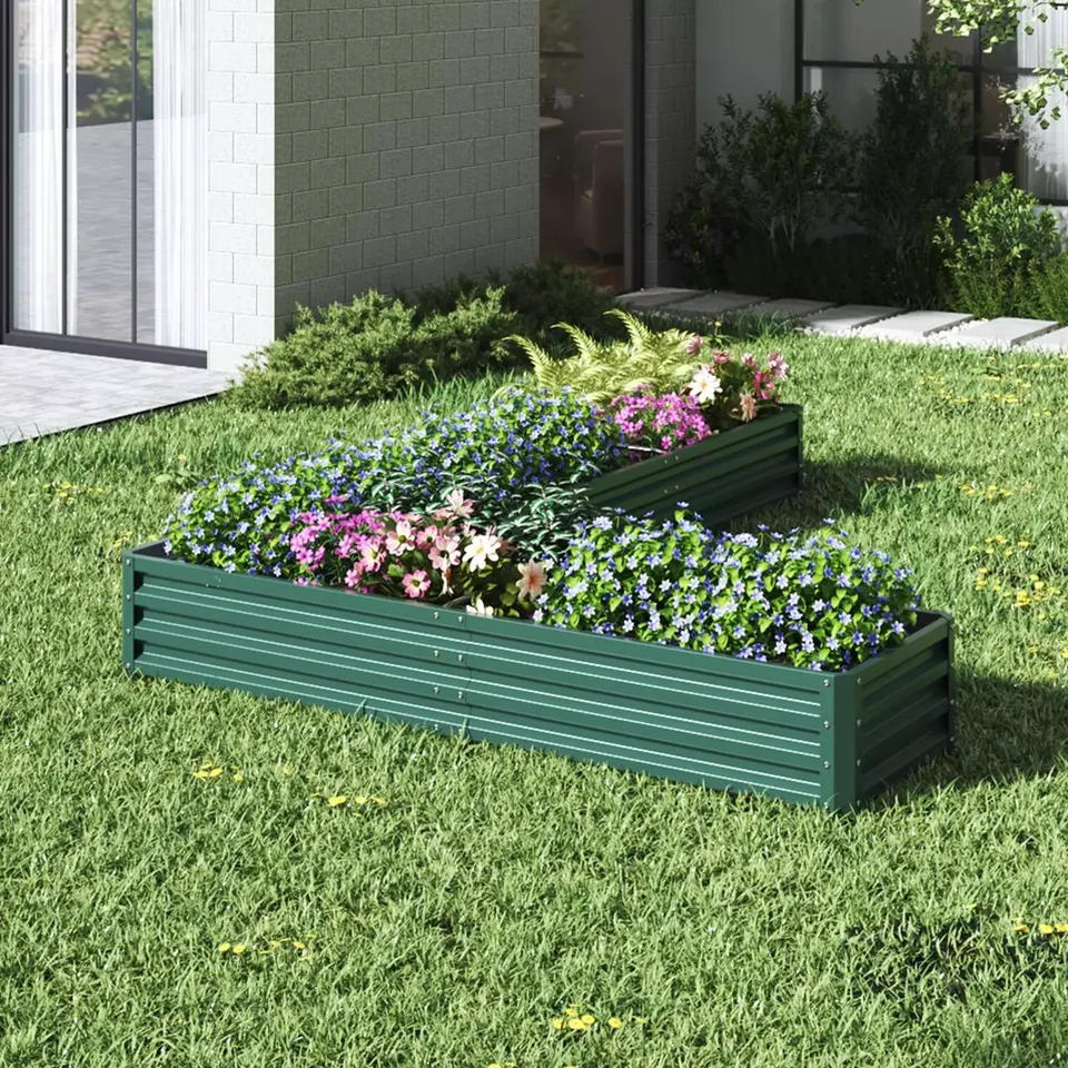 BOXED BREEINS GARDEN L-SHAPED GALVANIZED GARDEN BED GREEN