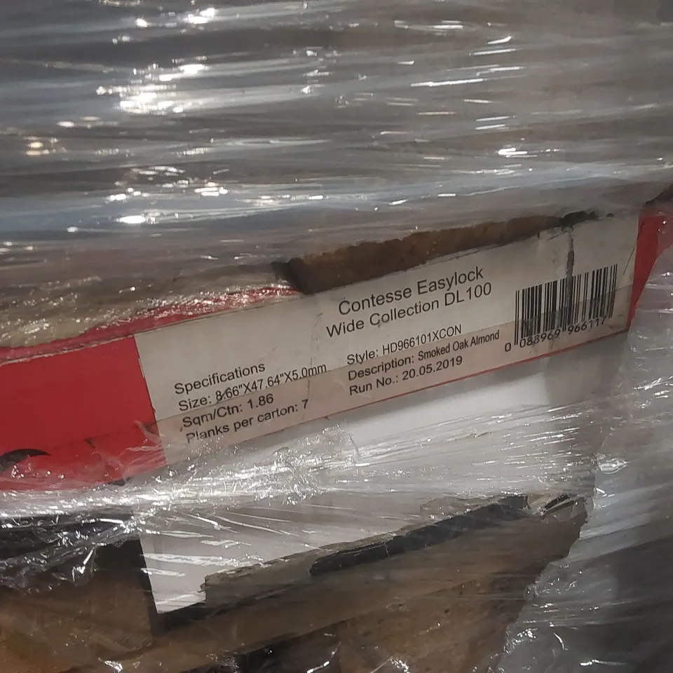 PALLET CONTAINING A VERY LARGE QUANTITY OF BRAND NEW ASSORTED LUXURY VINYL TILE FLOORING TO INCLUDE: CONTESSE FLOATING LOCKING FLOOR SYSTEM PERA COLLECTION, CONTESSE EASYLOCK 4.0 PRINCETON OAK GREY AN