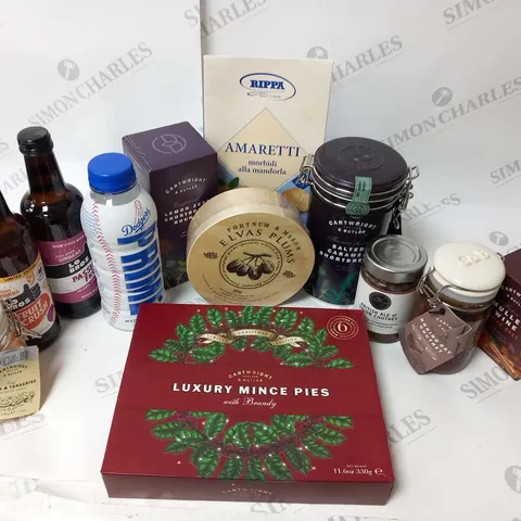APPROXIMATELY 12 ASSORTED FOOD AND DRINK PRODUCTS TO INCLUDE; CARTWRIGHT AND BUTLER, PRIME, RIPPA, FORTNUM AND MASON AND M AND S