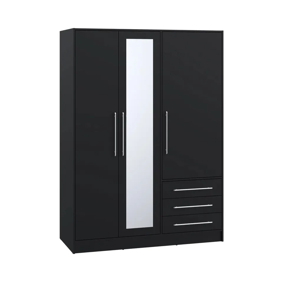 BOXED JUPITER 3 DOOR MANUFACTURED WOOD WARDROBE (3 BOXES)