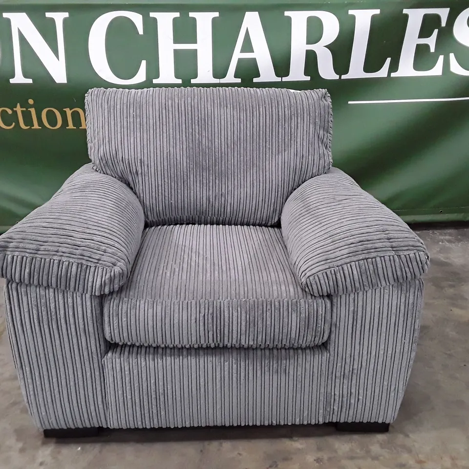 DESIGNER ARMCHAIR - GREY CORDUROY FABRIC